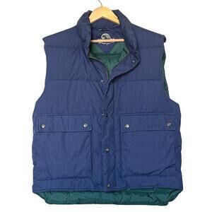Vintage Woodlake Mens Duck Down Vest Navy  Full Zip w/Pockets Size M EUC